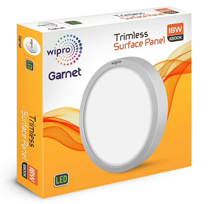 WIPRO GARNET 18-WATT TRIMLESS SURFACE ROUND PANEL LIGHT 6500K