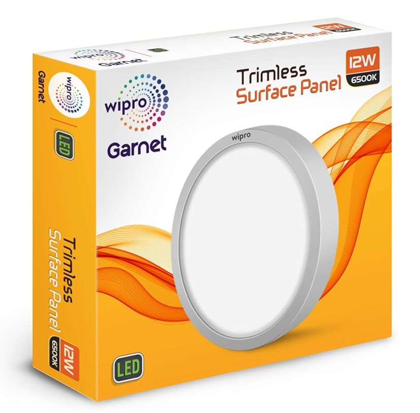 WIPRO GARNET 12-WATT TRIMLESS SURFACE ROUND PANEL LIGHT 6500K