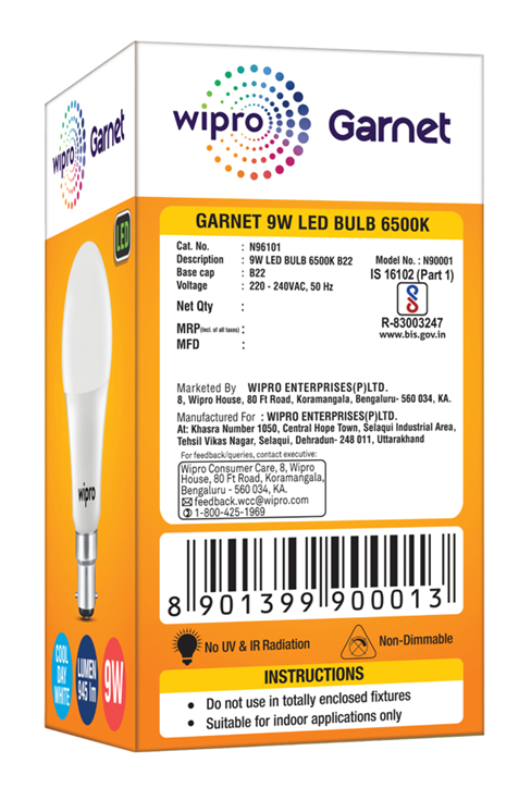 WIPRO GARNET 9-WATT LED BULB 6500K